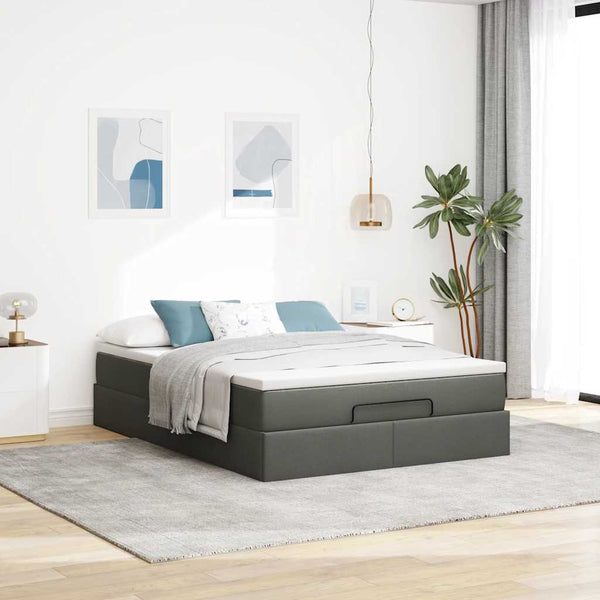 vidaXL Ottoman Bed with Mattress Dark Gray 140x190 cm Fabric