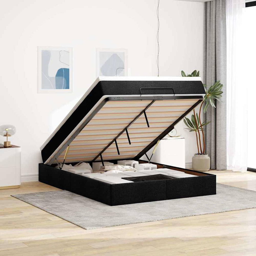 vidaXL Ottoman Bed with Mattress Black 140x190 cm Fabric