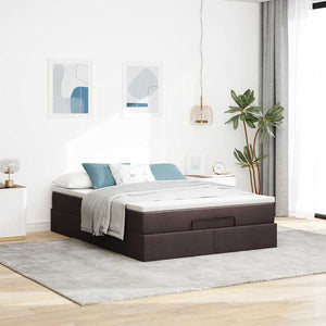 vidaXL Ottoman Bed with Mattress Dark Brown 140x190 cm Fabric