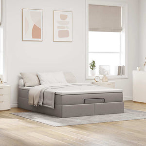 vidaXL Ottoman Bed with Mattress Taupe 140x190 cm Fabric