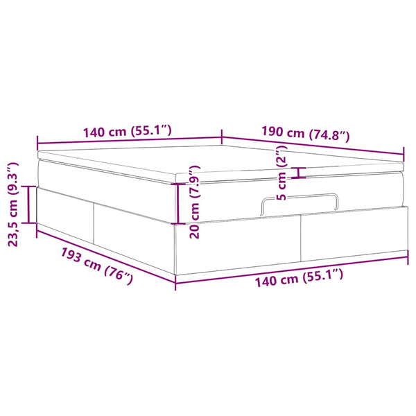 vidaXL Ottoman Bed with Mattress Taupe 140x190 cm Fabric