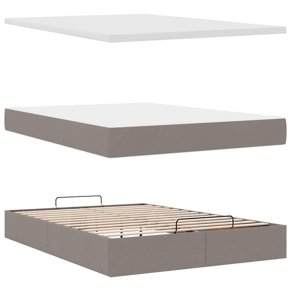 vidaXL Ottoman Bed with Mattress Taupe 140x190 cm Fabric