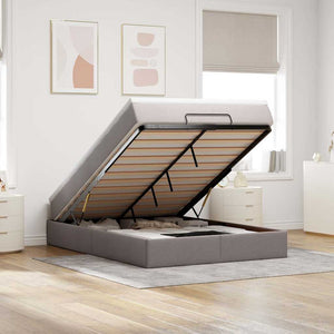 vidaXL Ottoman Bed with Mattress Taupe 140x190 cm Fabric