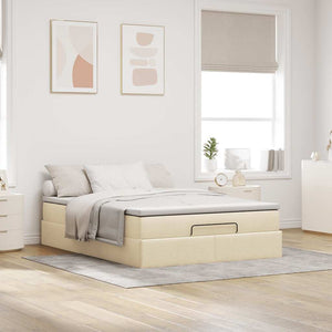 vidaXL Ottoman Bed with Mattress Cream 140x190 cm Fabric