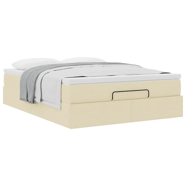 vidaXL Ottoman Bed with Mattress Cream 140x190 cm Fabric