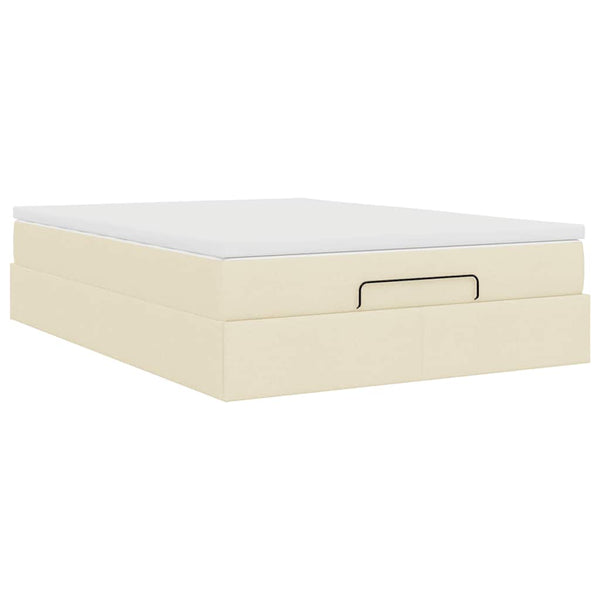 vidaXL Ottoman Bed with Mattress Cream 140x190 cm Fabric