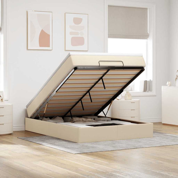 vidaXL Ottoman Bed with Mattress Cream 140x190 cm Fabric