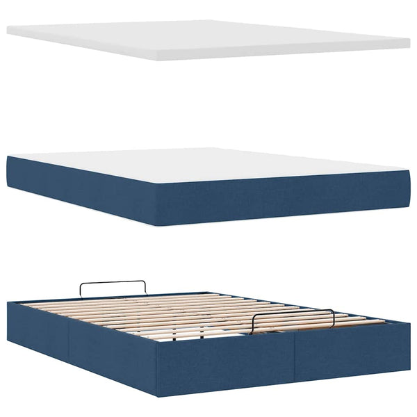 vidaXL Ottoman Bed with Mattress Blue 140x190 cm Fabric