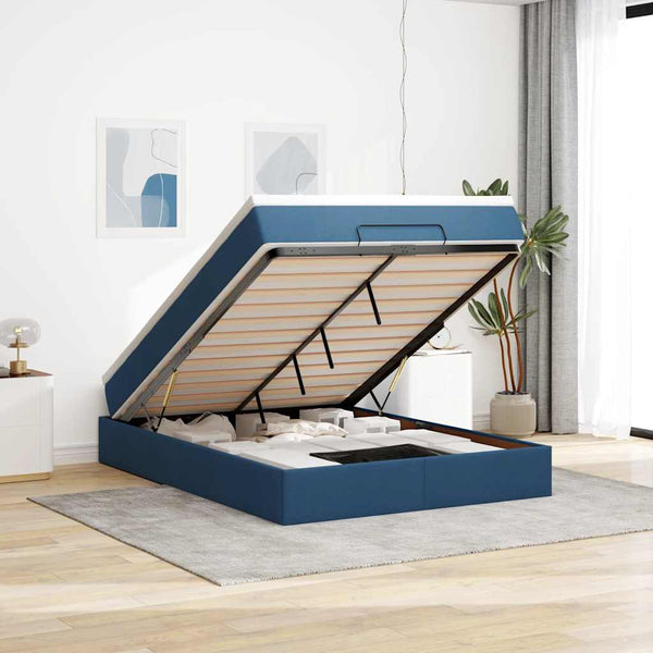 vidaXL Ottoman Bed with Mattress Blue 140x190 cm Fabric