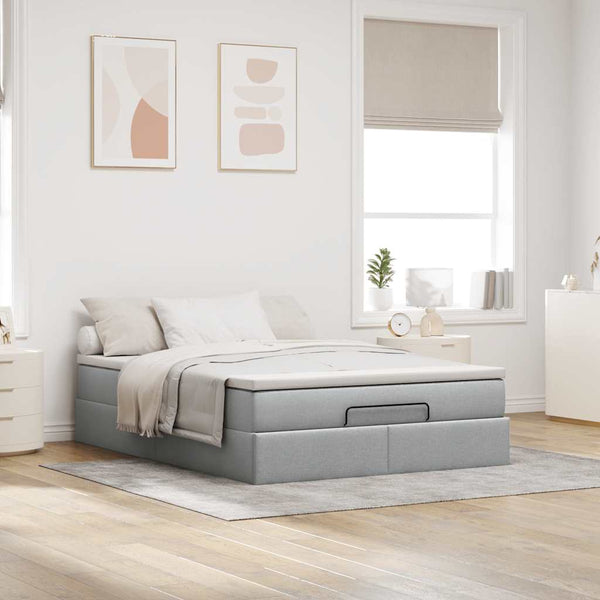 vidaXL Ottoman Bed with Mattress Light Grey 140x200 cm Fabric