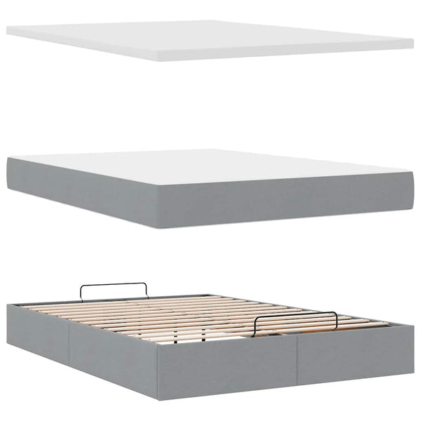 vidaXL Ottoman Bed with Mattress Light Grey 140x200 cm Fabric