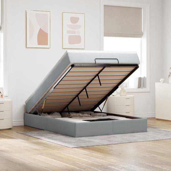 vidaXL Ottoman Bed with Mattress Light Grey 140x200 cm Fabric