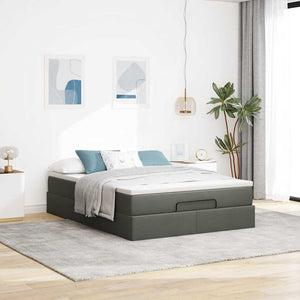 vidaXL Ottoman Bed with Mattress Dark Grey 140x200 cm Fabric