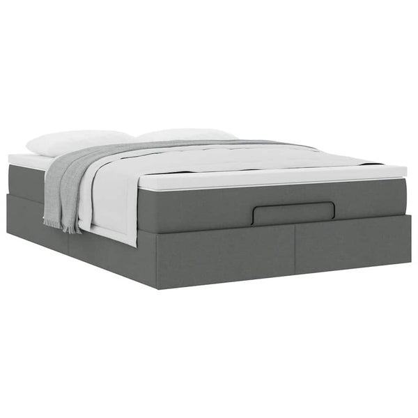 vidaXL Ottoman Bed with Mattress Dark Grey 140x200 cm Fabric