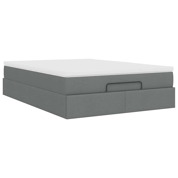 vidaXL Ottoman Bed with Mattress Dark Grey 140x200 cm Fabric