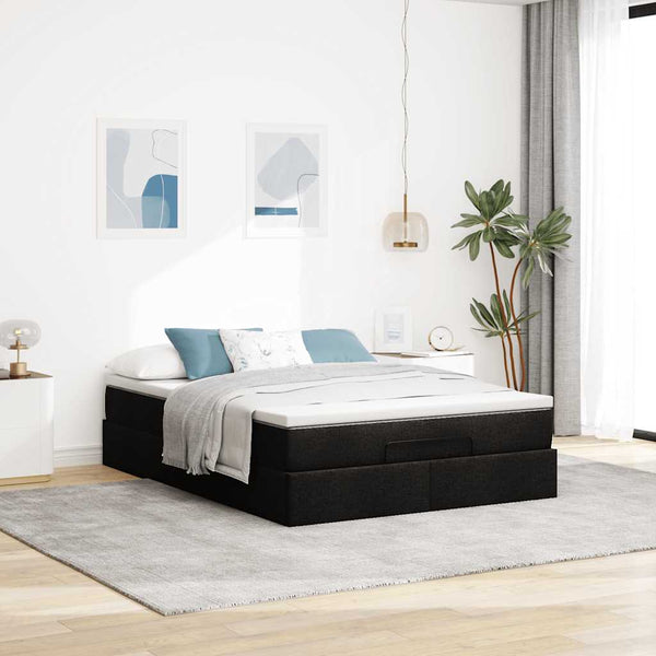 vidaXL Ottoman Bed with Mattress Black 140x200 cm Fabric