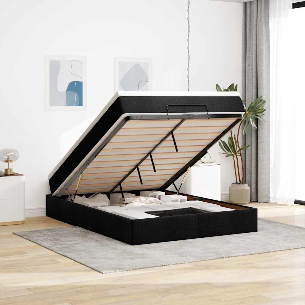 vidaXL Ottoman Bed with Mattress Black 140x200 cm Fabric