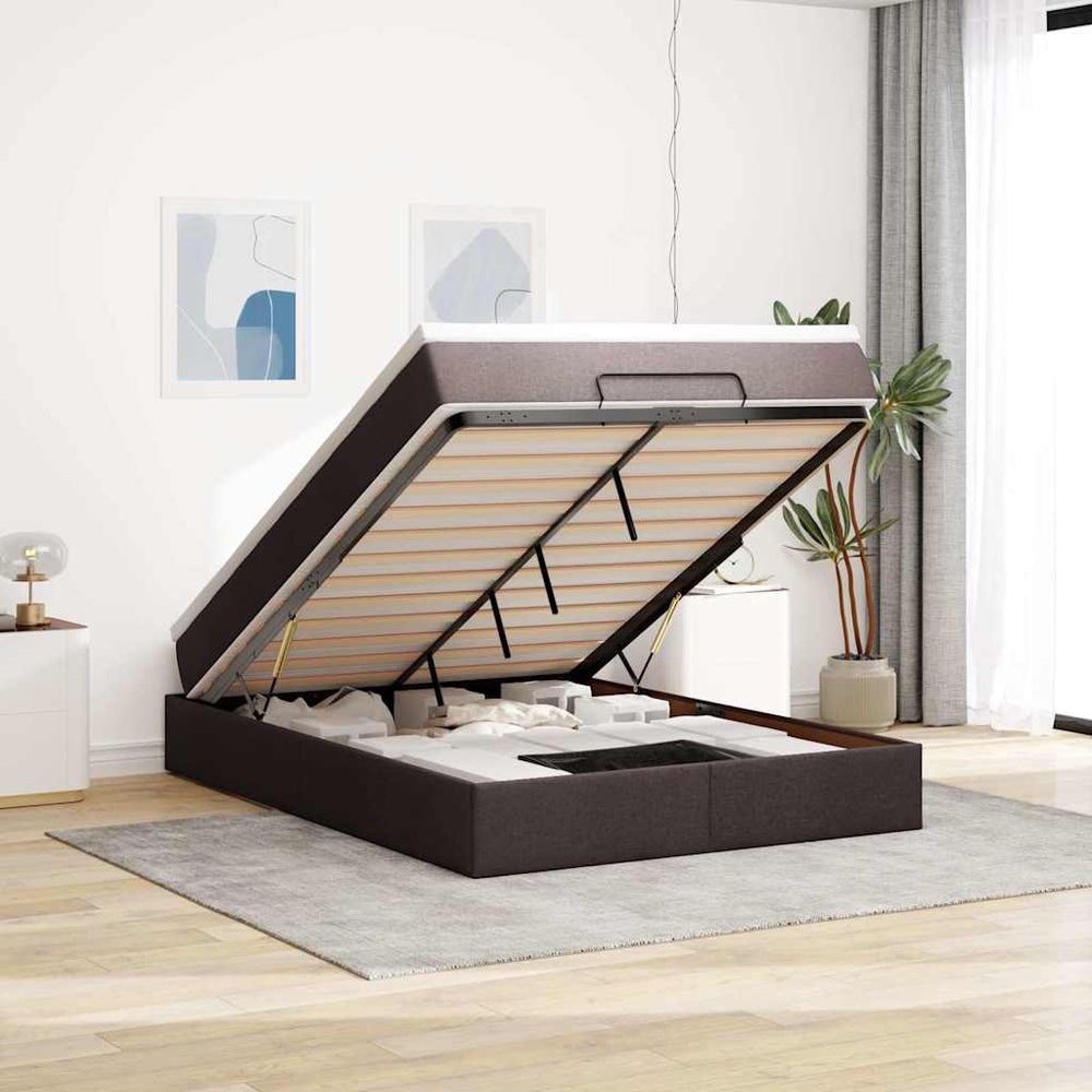 vidaXL Ottoman Bed with Mattress Dark Brown 140x200 cm Fabric