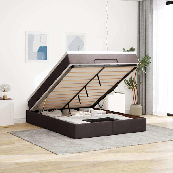 vidaXL Ottoman Bed with Mattress Dark Brown 140x200 cm Fabric