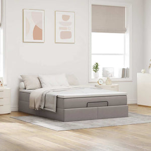 vidaXL Ottoman Bed with Mattress Taupe 140x200 cm Fabric
