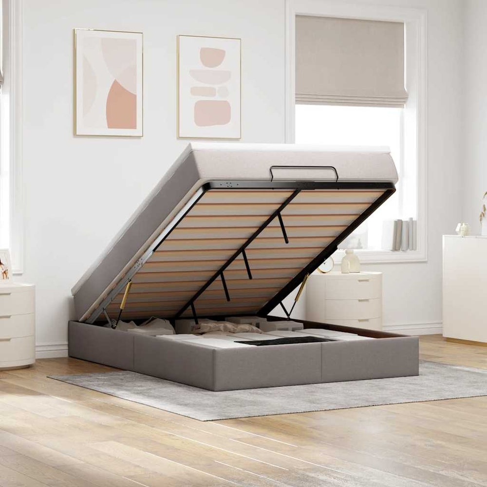 vidaXL Ottoman Bed with Mattress Taupe 140x200 cm Fabric