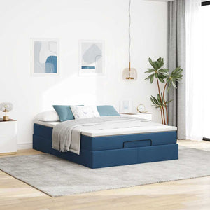 vidaXL Ottoman Bed with Mattress Blue 140x200 cm Fabric