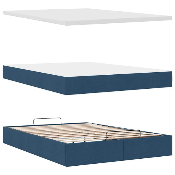 vidaXL Ottoman Bed with Mattress Blue 140x200 cm Fabric