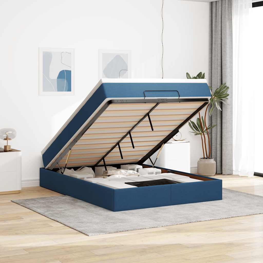 vidaXL Ottoman Bed with Mattress Blue 140x200 cm Fabric