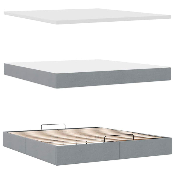 vidaXL Ottoman Bed with Mattress Light Grey 160x200 cm Fabric