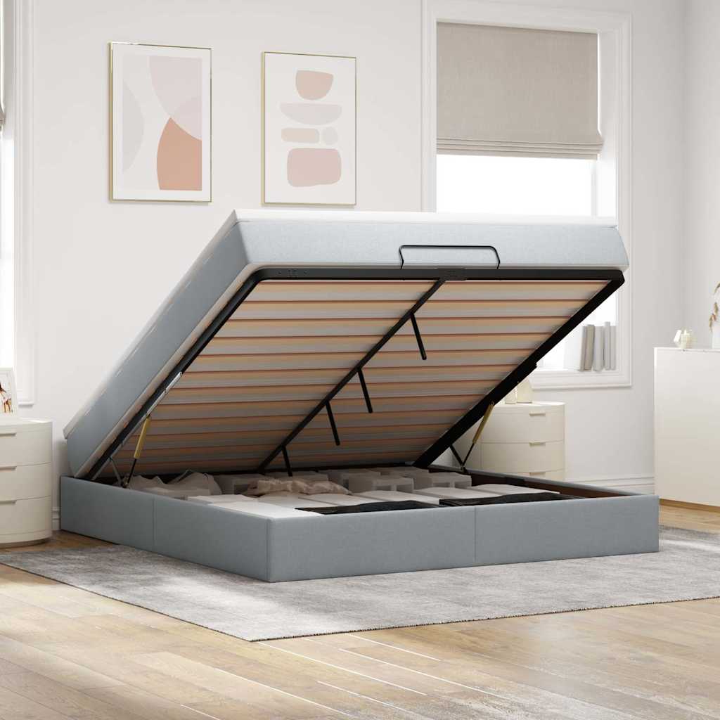 vidaXL Ottoman Bed with Mattress Light Grey 160x200 cm Fabric