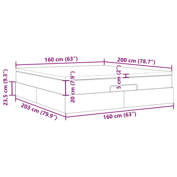 vidaXL Ottoman Bed with Mattress Dark Gray 160x200 cm Fabric