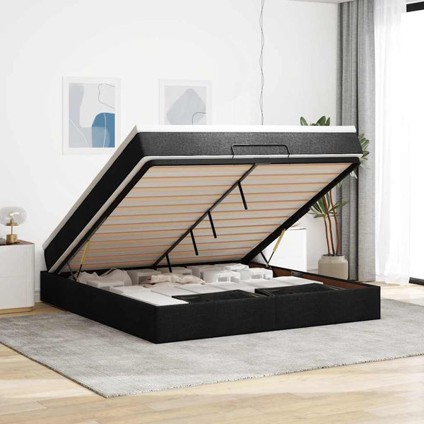 vidaXL Ottoman Bed with Mattress Black 160x200 cm Fabric
