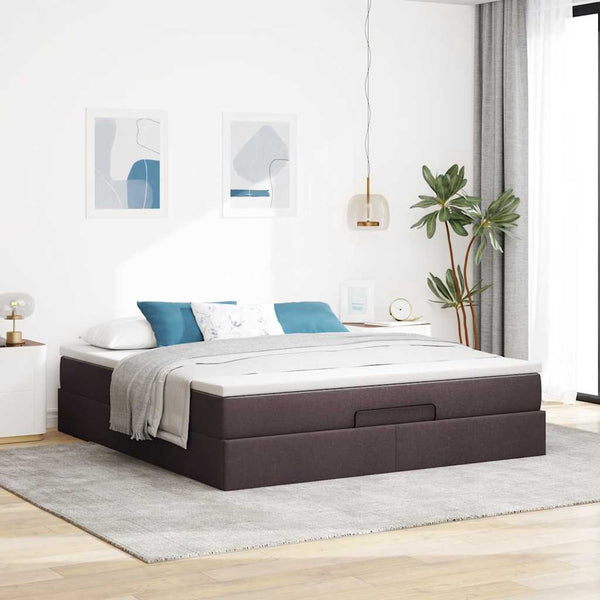 vidaXL Ottoman Bed with Mattress Dark Brown 160x200 cm Fabric
