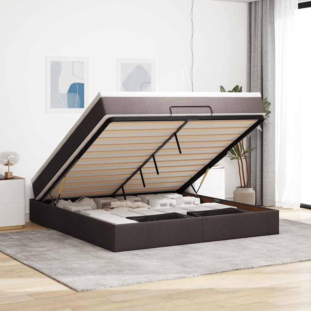 vidaXL Ottoman Bed with Mattress Dark Brown 160x200 cm Fabric