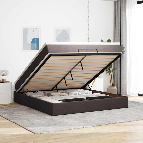 vidaXL Ottoman Bed with Mattress Dark Brown 160x200 cm Fabric