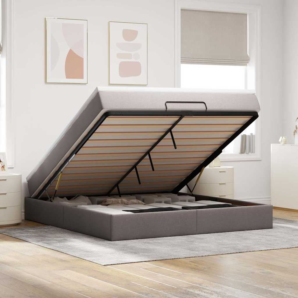vidaXL Ottoman Bed with Mattress Taupe 160x200 cm Fabric