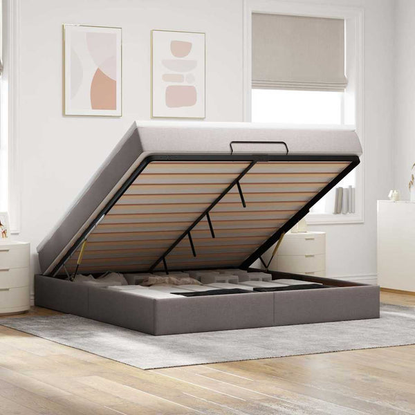 vidaXL Ottoman Bed with Mattress Taupe 160x200 cm Fabric