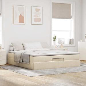 vidaXL Ottoman Bed with Mattress Cream 160x200 cm Fabric