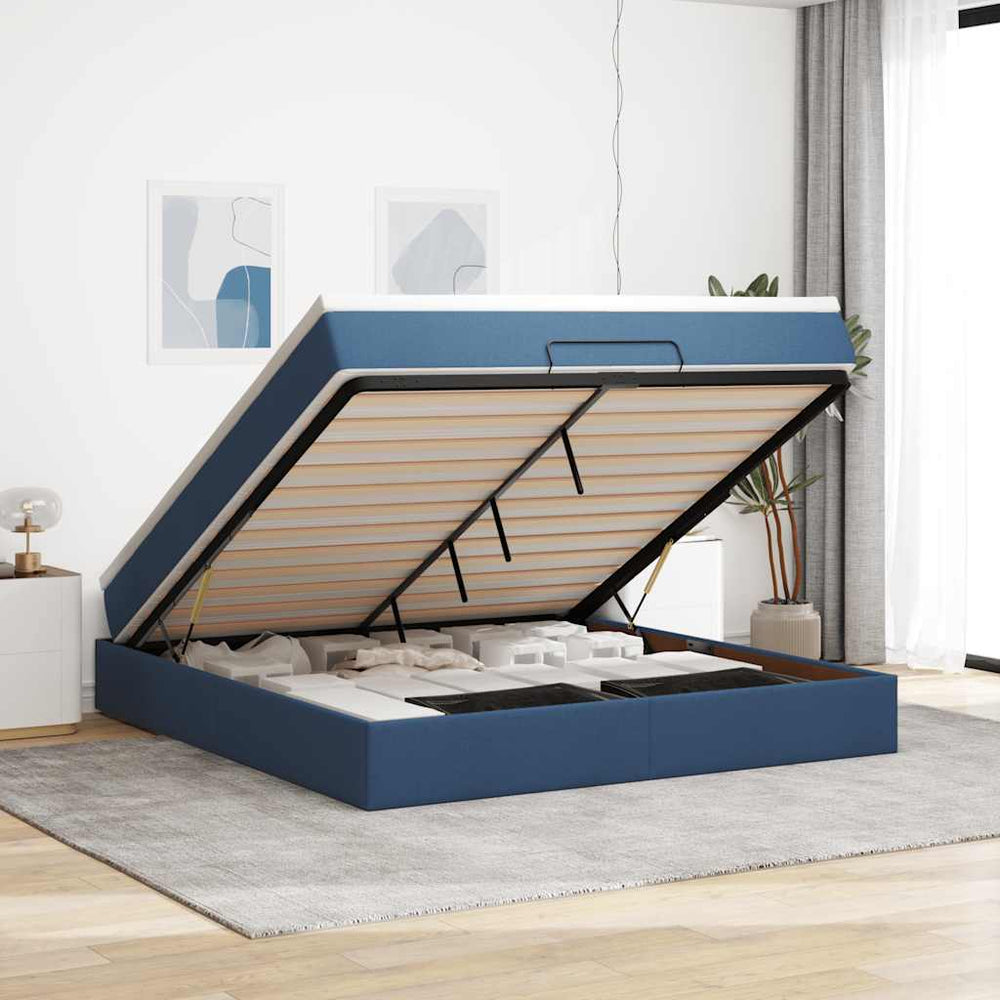 vidaXL Ottoman Bed with Mattress Blue 160x200 cm Fabric