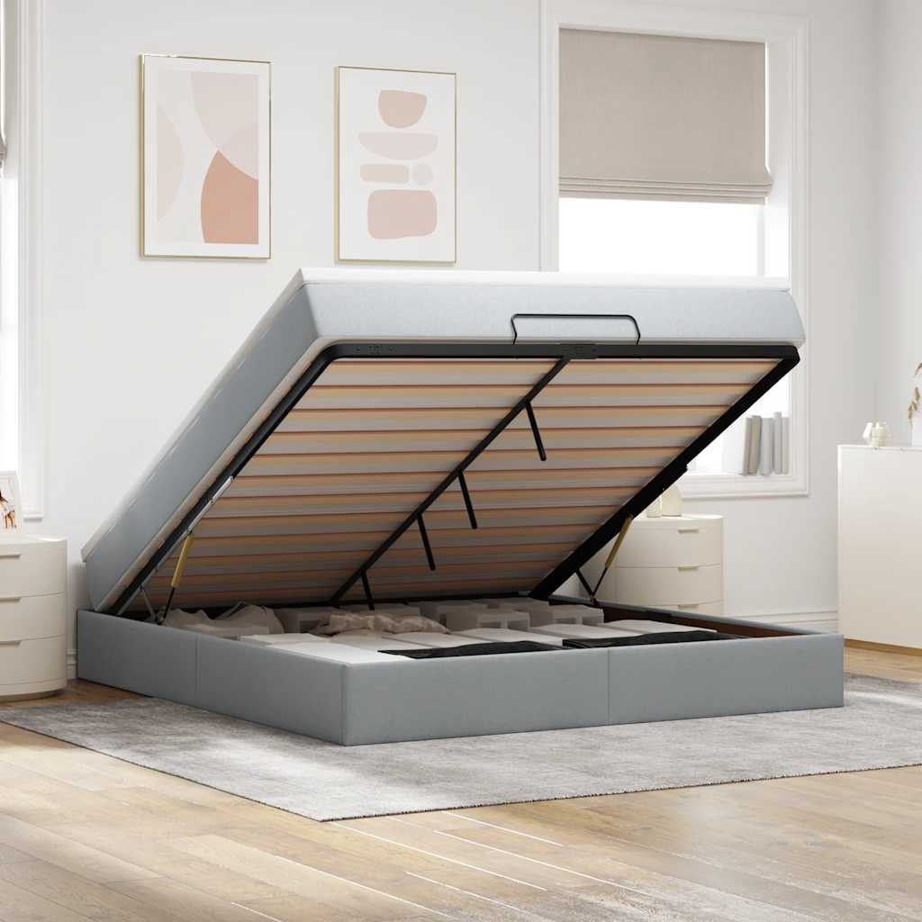 vidaXL Ottoman Bed with Mattress Light Gray 180x200 cm Fabric