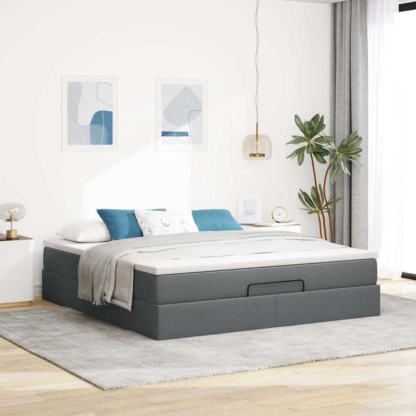 vidaXL Ottoman Bed with Mattress Dark Gray 180x200 cm Fabric