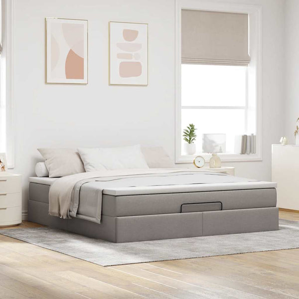 vidaXL Ottoman Bed with Mattress Taupe 180x200 cm Fabric