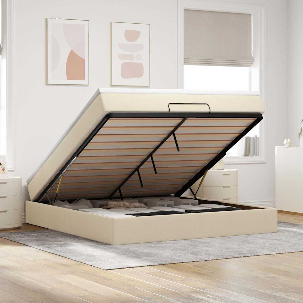 vidaXL Ottoman Bed with Mattress Cream 180x200 cm Fabric