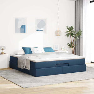 vidaXL Ottoman Bed with Mattress Blue 180x200 cm Fabric