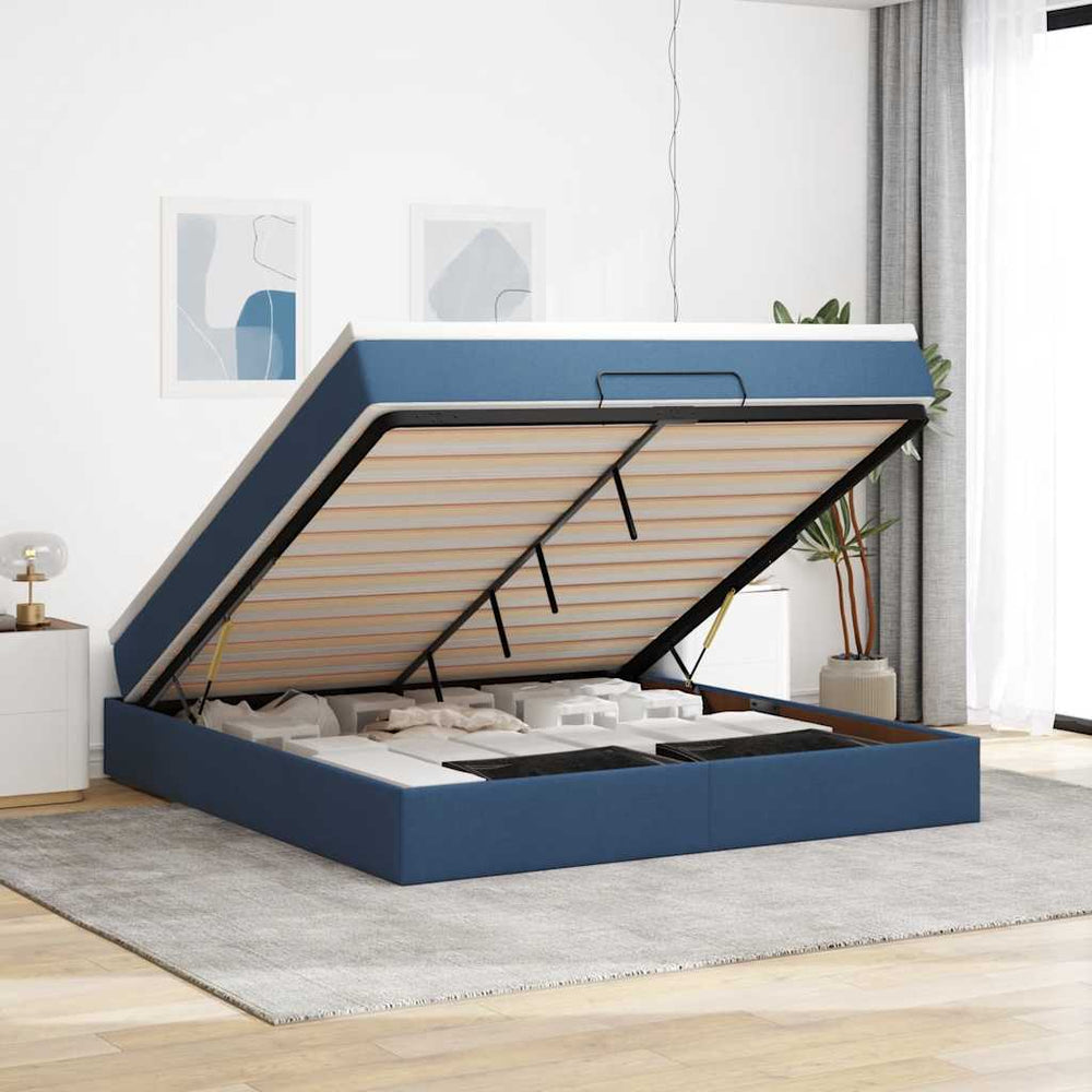 vidaXL Ottoman Bed with Mattress Blue 180x200 cm Fabric