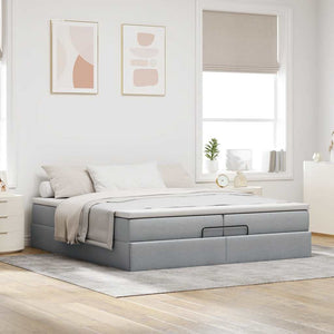 vidaXL Ottoman Bed with Mattresses Light Gray 200x200 cm Fabric