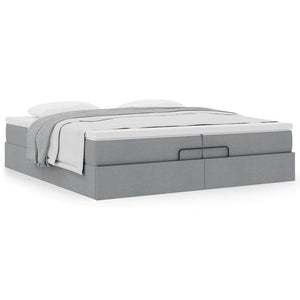 vidaXL Ottoman Bed with Mattresses Light Gray 200x200 cm Fabric