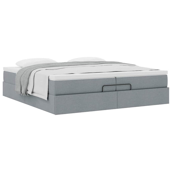vidaXL Ottoman Bed with Mattresses Light Gray 200x200 cm Fabric