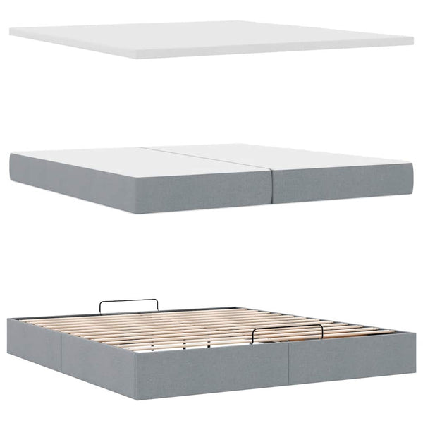 vidaXL Ottoman Bed with Mattresses Light Gray 200x200 cm Fabric