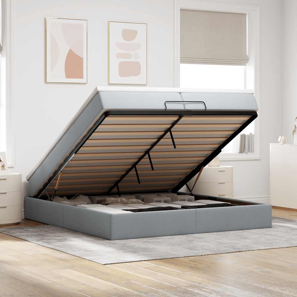 vidaXL Ottoman Bed with Mattresses Light Gray 200x200 cm Fabric